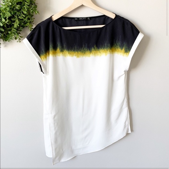 Zara Tops - Zara White Tie Dye Asymmetrical Flowing Blouse XS